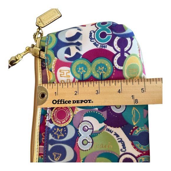 Coach Large Wristlet Multicolor Poppy Colorful Gold Leather Metallic Trim $98 - Picture 6 of 7